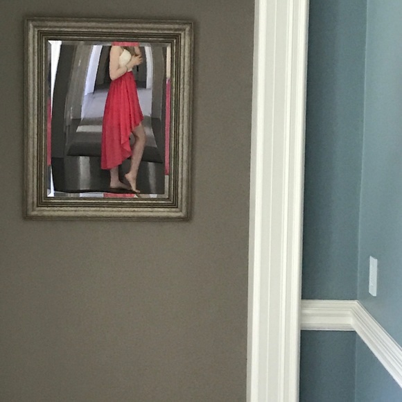 Flowy high low dress off white top coral bottom - Picture 2 of 5